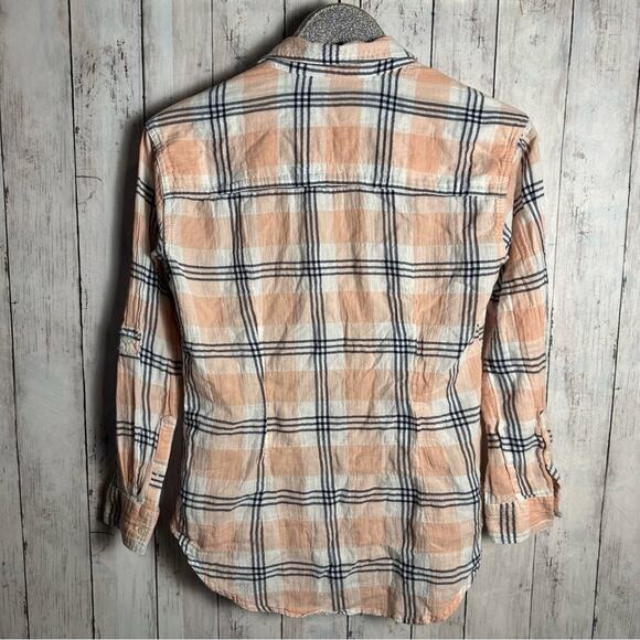 Sandra Ingrish Peach Plaid Button Down Top - Picture 4 of 4